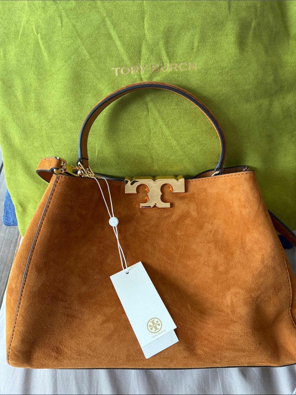 NWT Tory Burch Eleanor Soft Satchel Caramel Suede Top-Handle/Shoulder Bag